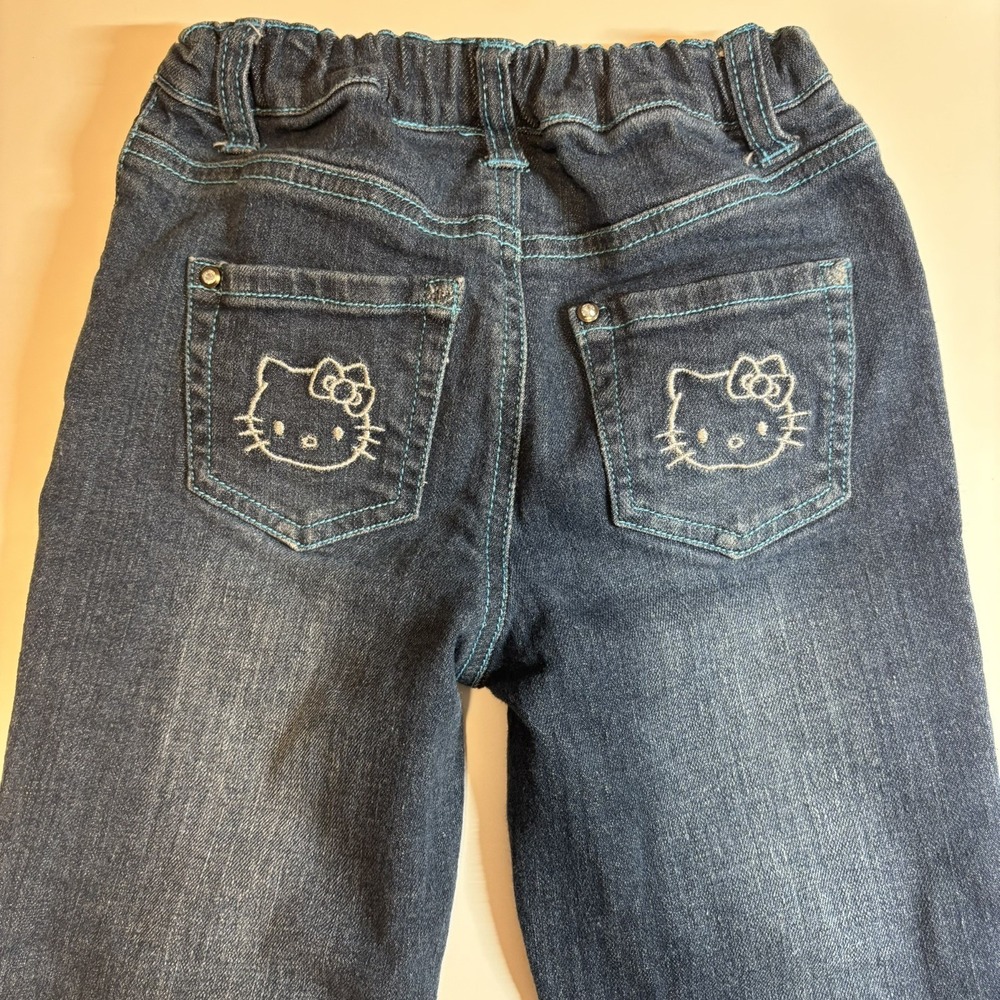 Hello Kitty Sanrio Girls Dark Wash Straight  Denim Jeans Embroidered Pockets 7